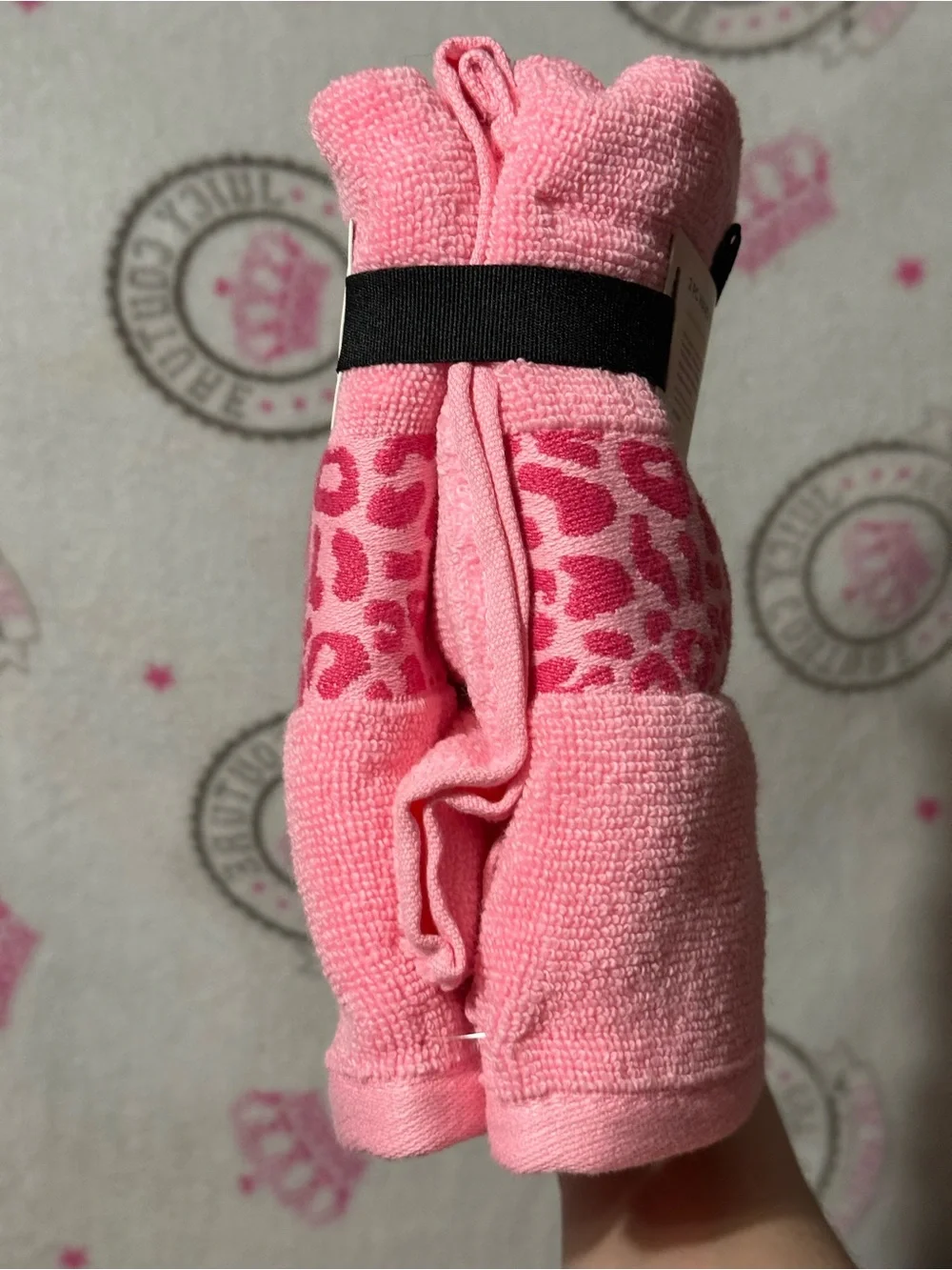 Betsey Johnson Pink Leopard Accent Hand Towels - Bright Hot Pink Set